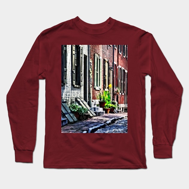 Philadelphia PA - Street With Flower Pots Long Sleeve T-Shirt by SusanSavad